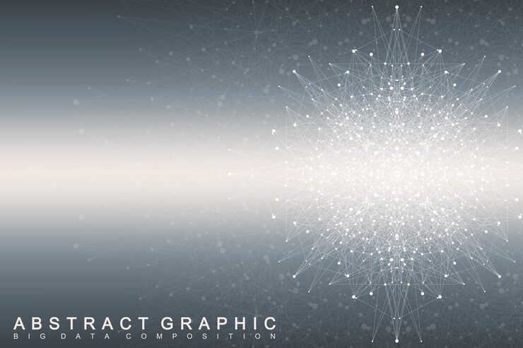 Vector 연결된 선과 점을 가진 프랙탈 요소 빅 데이터 플렉스 가상 배경 통신 또는 입자 화합물 디지털 데이터 시각화 최소 배열 라인 플렉서스 터 일러스트레이션