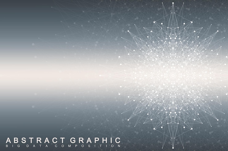 Vector fractal element with connected lines and dots big data complex virtual background communication or particle compounds digital data visualization minimal array lines plexus vector illustration