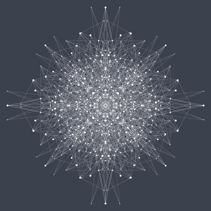 Vector fractal element with connected lines and dots big data complex virtual background communication or particle compounds digital data visualization minimal array lines plexus vector illustration