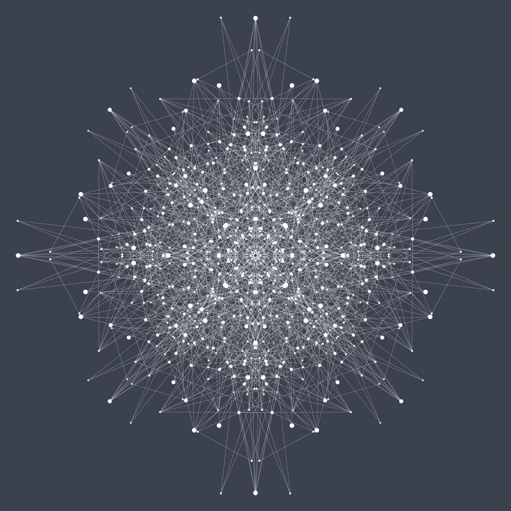 Vector fractal element with connected lines and dots big data complex virtual background communication or particle compounds digital data visualization minimal array lines plexus vector illustration