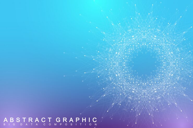 Vector fractal element with connected lines and dots. big data complex. virtual background communication or particle compounds. digital data visualization, minimal array. lines plexus.