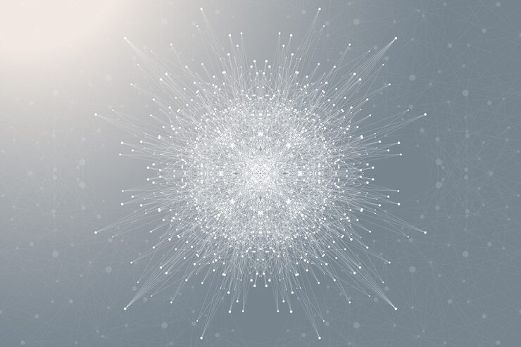 Vector fractal element with connected lines and dots. big data complex. virtual background communication or particle compounds. digital data visualization, minimal array. lines plexus.
