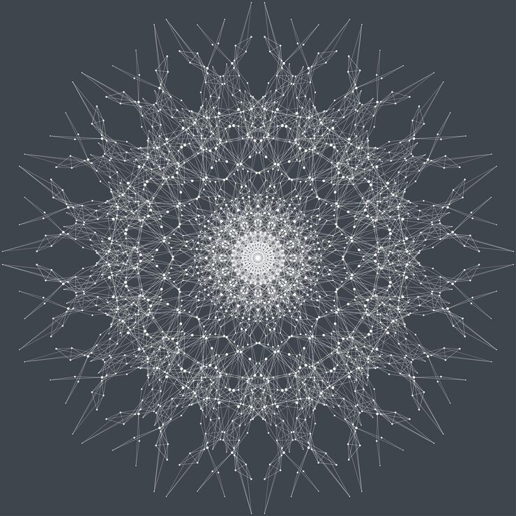 Vector fractal element with connected lines and dots. virtual background communication or particle compounds. minimalist style concentric circle. digital data visualization. lines plexus. vector illustration