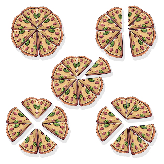 Illustrazione di matematica della pizza di frazioni