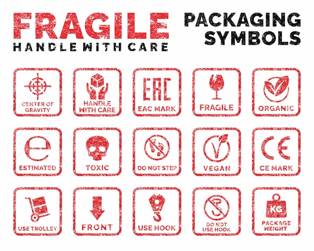 Fragiele verpakking logo set