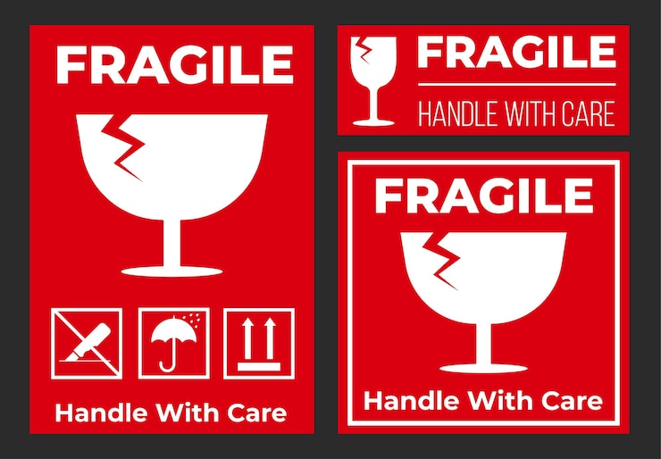 Vector fragile delivery sign lable print ready vector