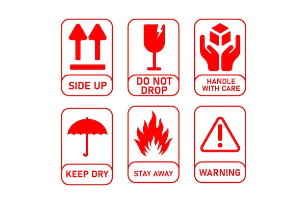 壊れやすいラベル タグ シンボル パッケージ ステッカー ベクター デザイン