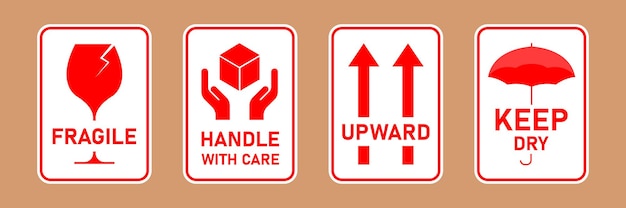 Fragile package handle with care logistics and delivery shipping labels