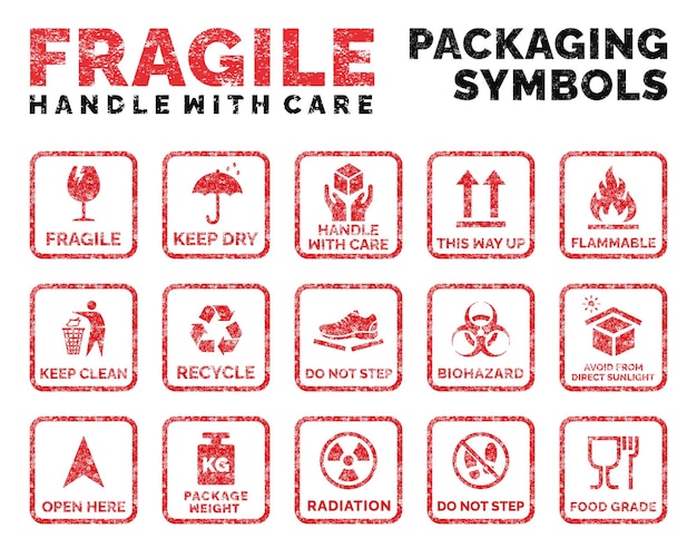 Insieme di logo di imballaggio fragile