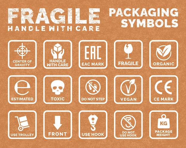 Fragile packaging logo set