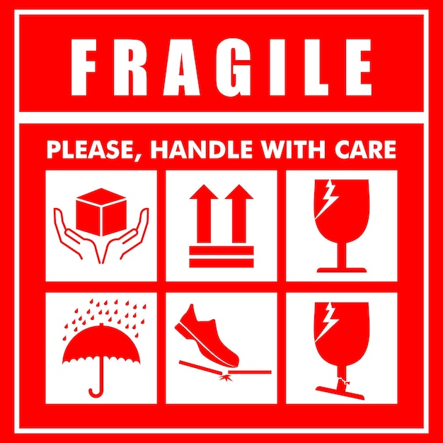 Fragile, Please handle with care, sticker label vector