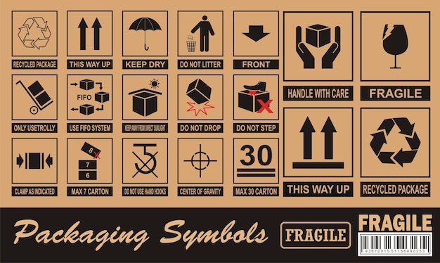 Vector fragile symbol on cardboard