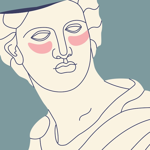 Fragment of an ancient Greek statue of a man with patches under his eyes Antique sculpture with modern elements Vector trendy illustration