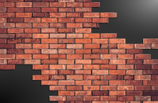 Fragment of a brick wall Vector illustration of a realistic brick wall with partially missing bricks