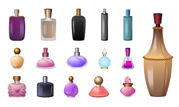 Fragrance bottles icons set