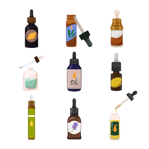 Vector fragrance oil essential cartoon icons set vector