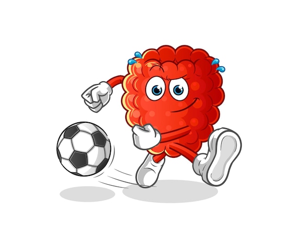 Framboos die het balbeeldverhaal schopt. cartoon mascotte vector