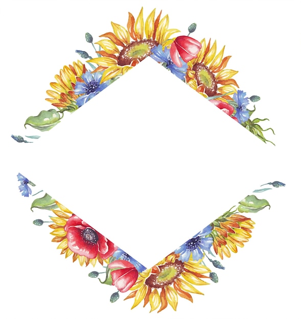 Frame aquarel zonnebloemen vector