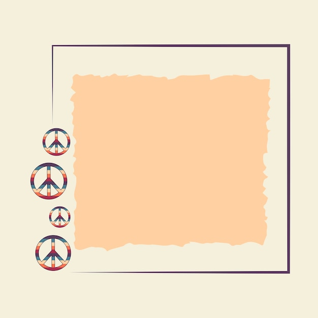 Frame backdrop Icon in the style of a hippie with peace sign in rainbow colors in retro style