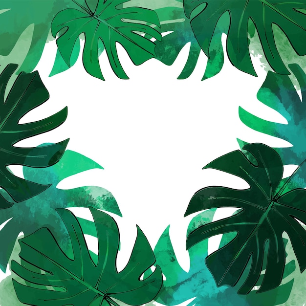 Frame background with green tropical leaves illustration