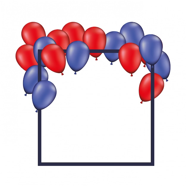 Vector frame background with red and blue balloons isolated