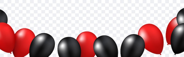 Frame of black and red balloons Vector border isolated on a transparent background