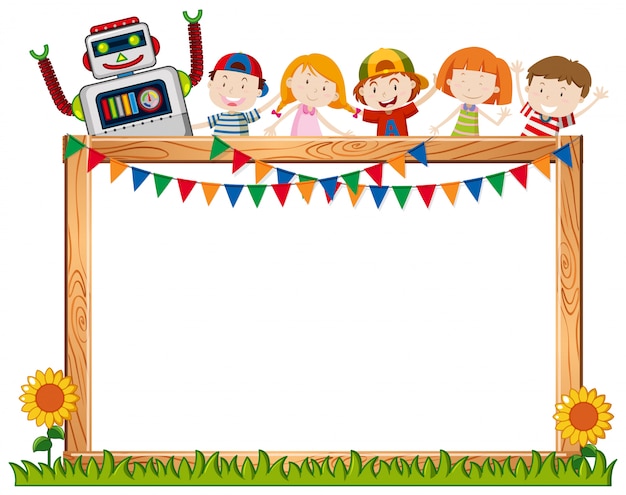 Vector a frame board with happy children