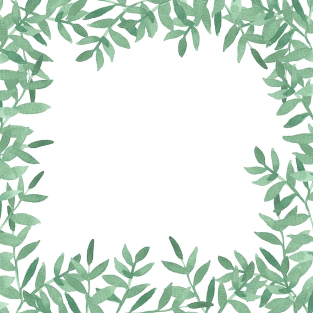 Vector frame for cards from green watercolor leaves