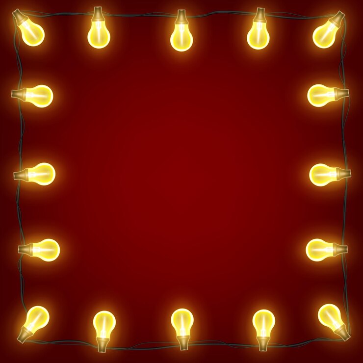 Vector frame of christmas lights garland of light bulbs on a red background vector illustration