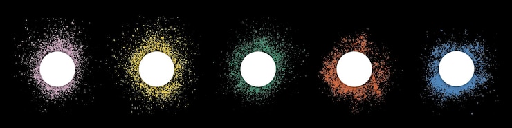 Vector frame in circle shape set color ink splatter collection spray border stencil paint brush texture