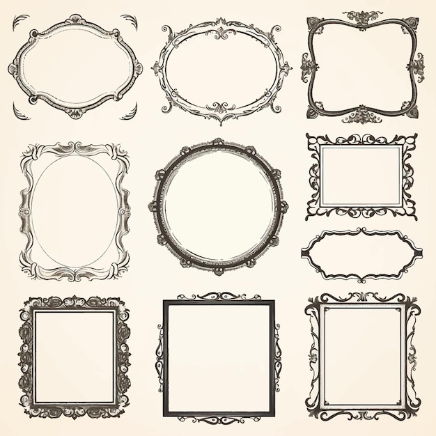 Vector frame decorative vintage retro border set vector ornamental element ornate design illustration