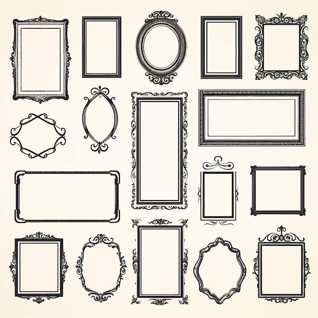 Vector frame decorative vintage retro border set vector ornamental element ornate design illustration