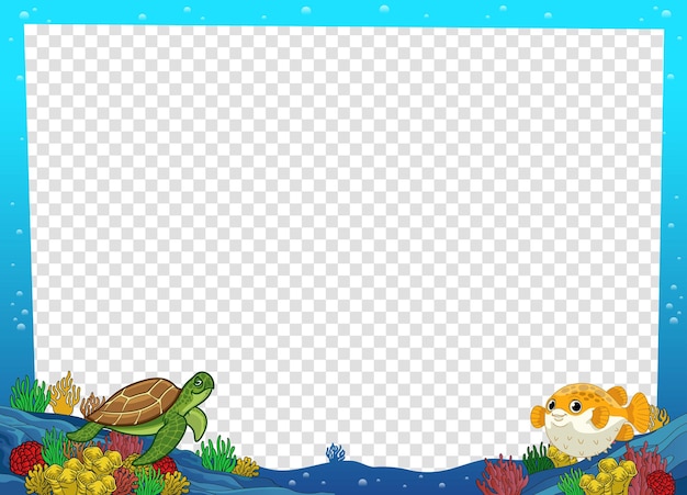 Vector frame design of funny cartoon coral reef