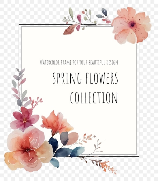 Vector frame design template decorated with watercolor flowers