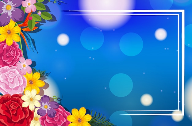 Frame  design with colorful flowers background