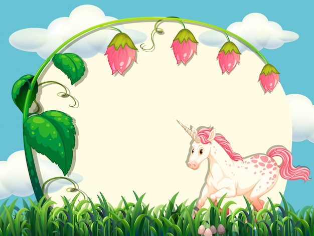 Frame design with flower and unicorn