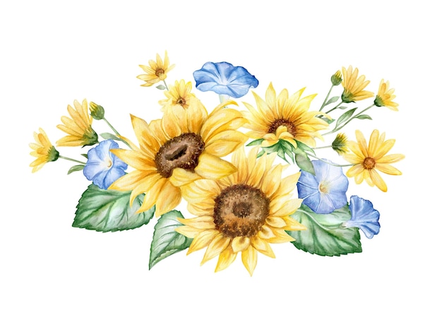 Cornice, corona di fiori, anello di fiori di campo, elementi di girasoli