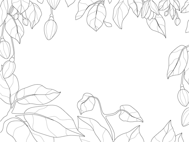 Frame of flowers and leaves Natural headband from a plant Vector coloring book