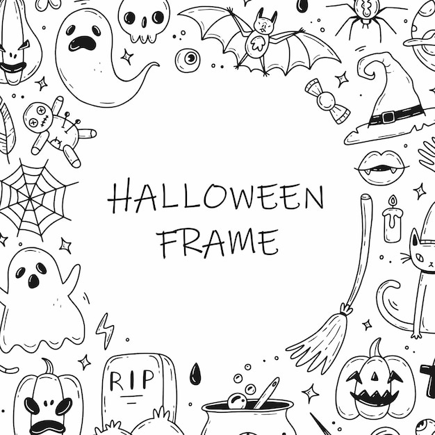 Frame gemaakt van Halloween-doodle-elementen Een set Halloween-krabbels Vectorillustratie