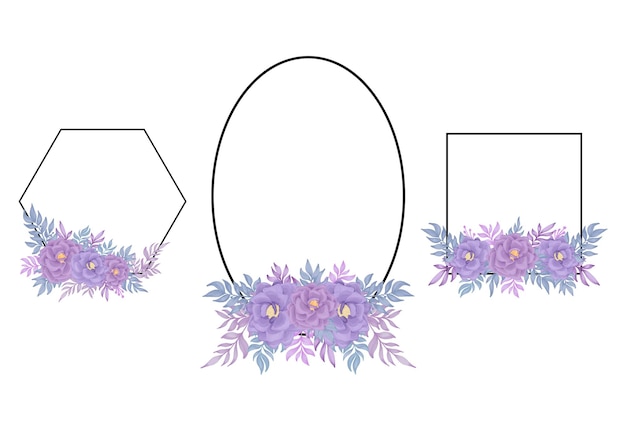 ベクトル 紫色のバラの花の水彩画の装飾と幾何学的なフレーム