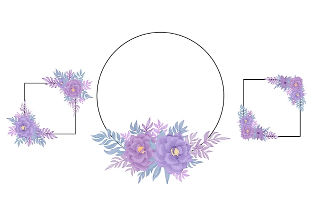 보라색 장미 꽃 수채화 장식으로 기하학적 프레임