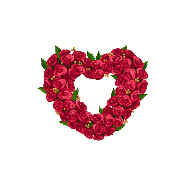 Frame heart shape rose flowers wreath