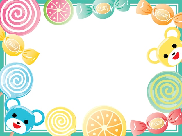 Vector frame illustration of the cute animal candy