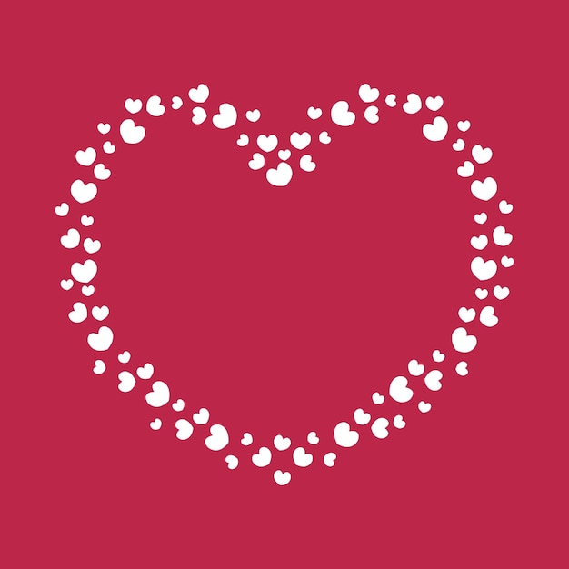 Frame in de vorm van een hart van witte harten. Symbool van liefde. Vector pictogram geïsoleerd op rode achtergrond.