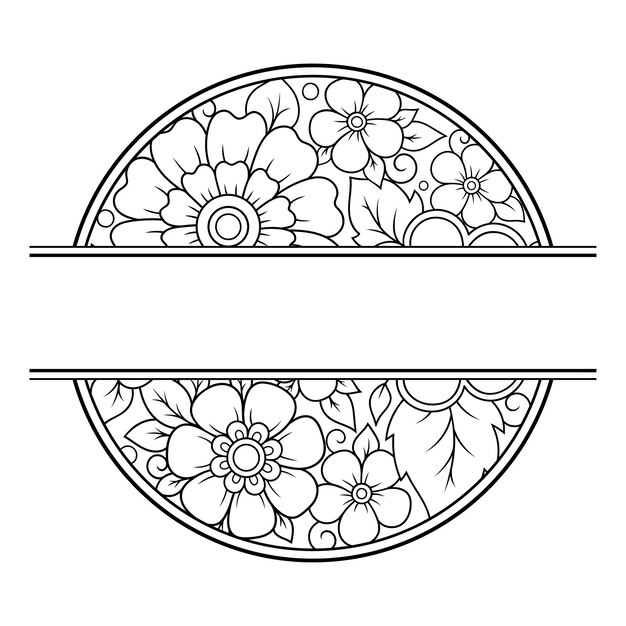 Frame in oosterse traditie Gestileerd met henna-tatoeages decoratief patroon voor het versieren van covers voor boek, notitieboekje, kist, tijdschrift, ansichtkaart en map Bloemenrand in mehndi-stijl