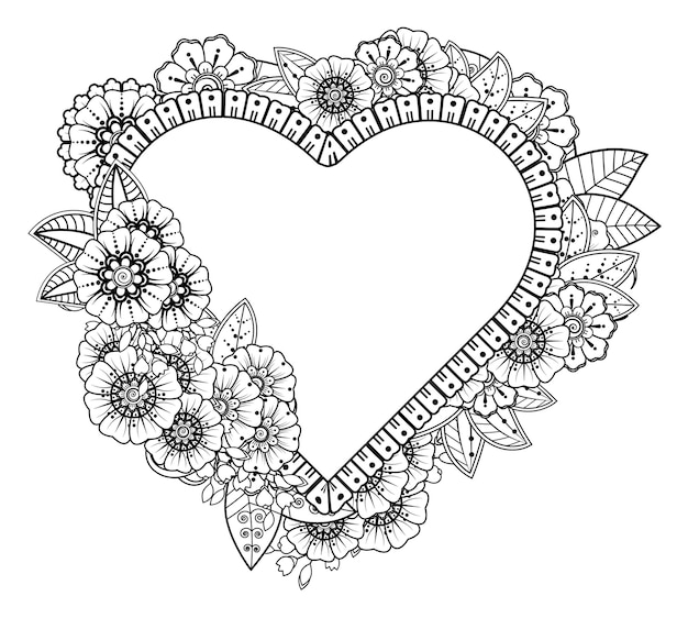 Vector frame in vorm van hart. decoratief ornament in etnische oosterse mehndi-stijl.