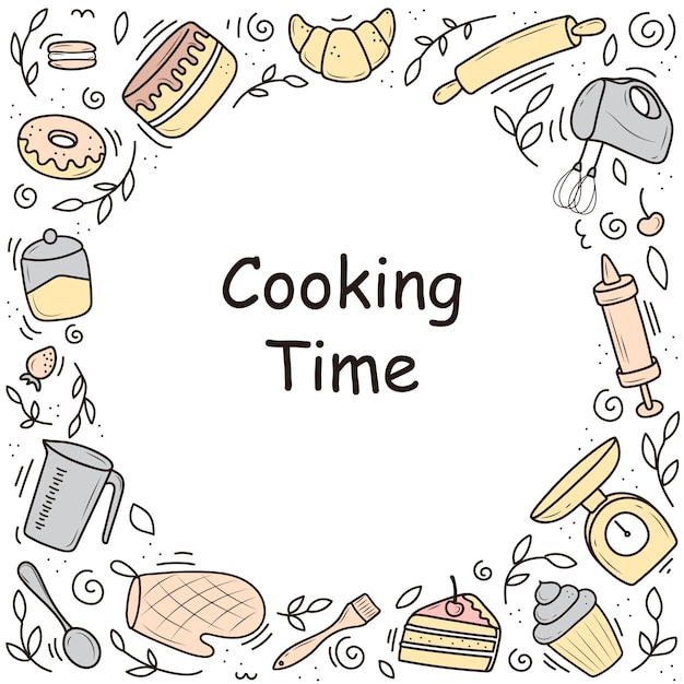 frame kitchenware doodle style vector