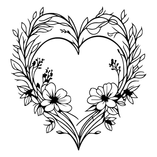 frame love wedding flowers illustration sketch hand draw black