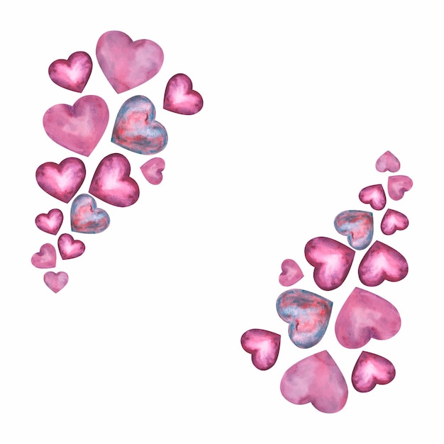 Vettore cornice fatta di semplici cuori d'acquerello lilac per la carta o la maglietta di happy valentine's day relazione romantica e amore illustrazione del cuore stile disegnato a mano