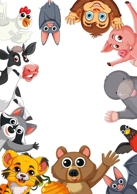 Vector frame of many animals cartoon border